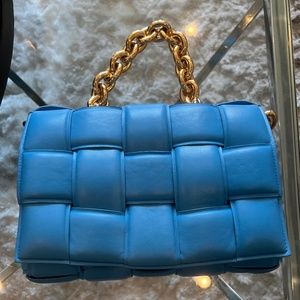 Bottega Veneta Blue Padded Leather Chain Cassette Shoulder Bag